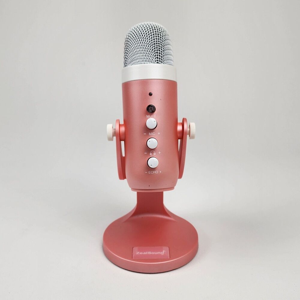 ZealSound USB Microphone Pink Studio Mic w Stand Plug Play Noise Cancel